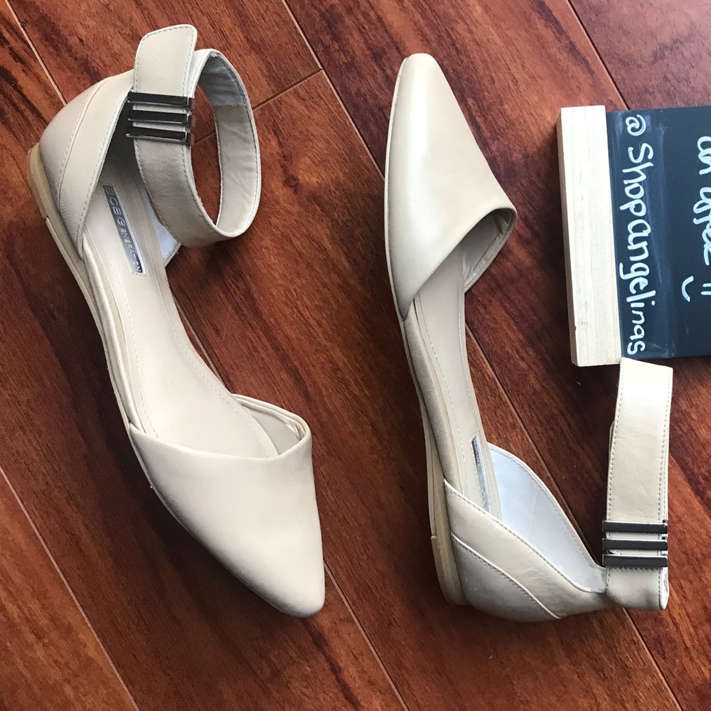 BcBg nude leather flats with ankle straps